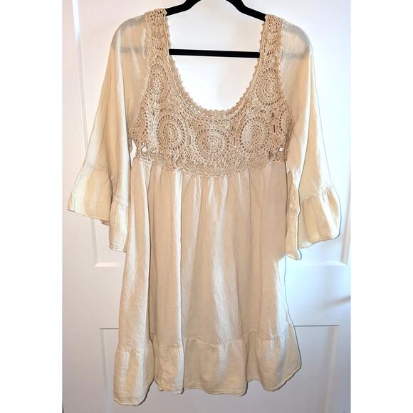 Cotton Crochet Bohemian Dress Size Medium (see measurements) Cream Beige - Picture 2 of 3